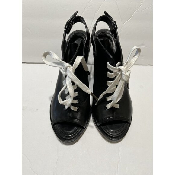 rag & bone Shoes - Rag & Bone Trafford Lace-Up Booties Black Leather size 6-1/2 Open Toe sling back